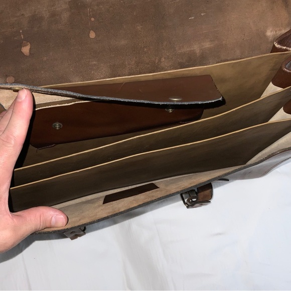 Large Vintage Brown Leather File Bag Briefcase School Work Lawyer Doctor - Picture 4 of 12